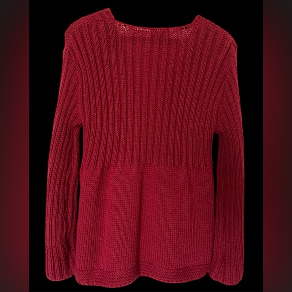 Irish wool sweater Carraigdonn M red marino wool wood buttons lapel collar - Picture 5 of 7